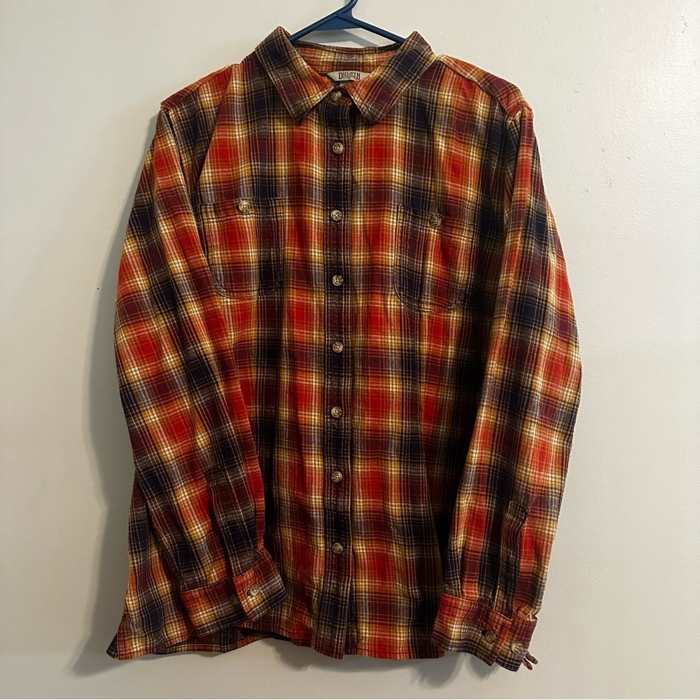 Duluth Trading Flannel Shirt Women's 2XL Plus Copper Plaid Button Up Long Sleeve